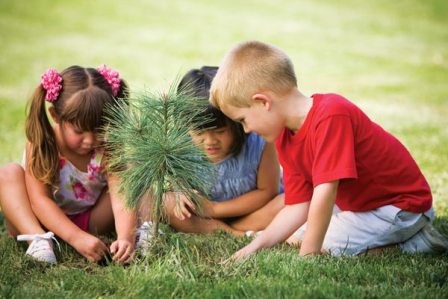 children planting