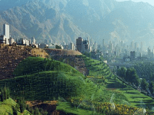 American city surrounded by greenery